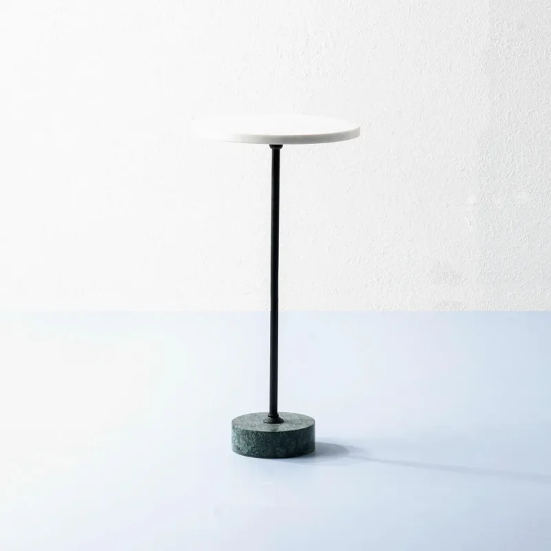 Candid White Iron Base Black Coated Green And White Marble Side Table ...