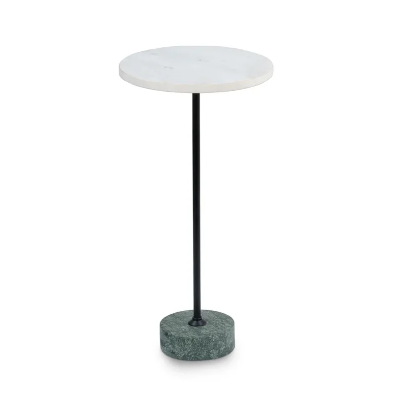 Candid White Iron Base Black Coated Green And White Marble Side Table ...